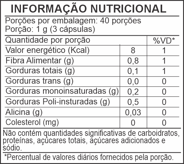 Informação Nutricional - ÓLEO DE ALHO